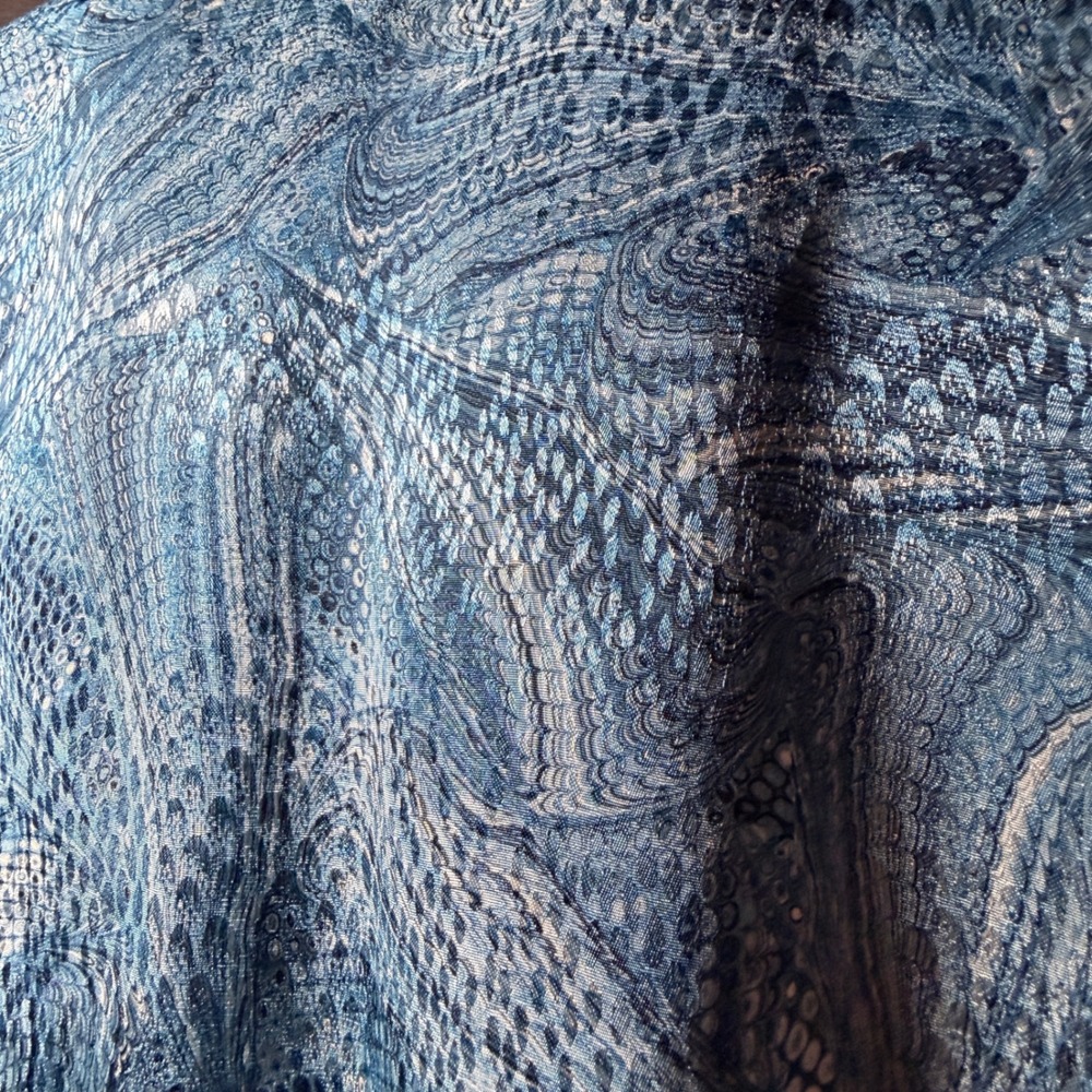 VTG Alan Stuart Polo Shirt Mens Large Blue Shiney Marbled Snake Print Banded Mob - Picture 8 of 14